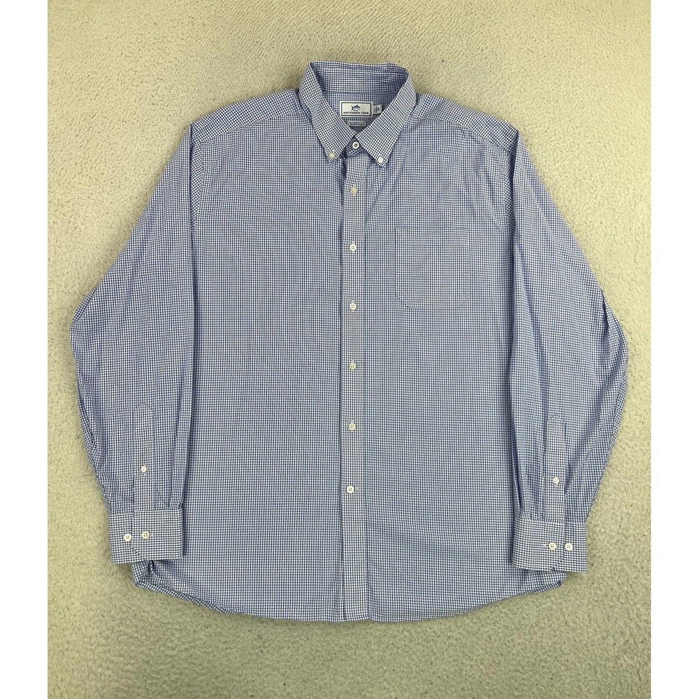 Southern Tide Shirt Mens XL Blue Check Classic Fit Long Sleeve Stretch Button Up